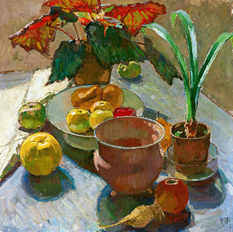 Still Life with Pots of flowers and apples c1930 - Carl Moll reproduction oil painting