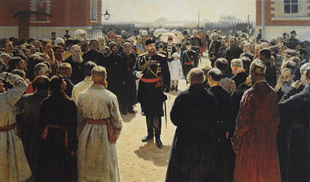 Aleksander III Receiving Rural District Elders in the Yard of Petrovsky Palace in Moscow - Ilya Repin reproduction oil painting