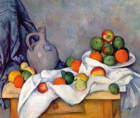 Jug, Curtain and Fruit Bowl - Paul Cezanne reproduction oil painting