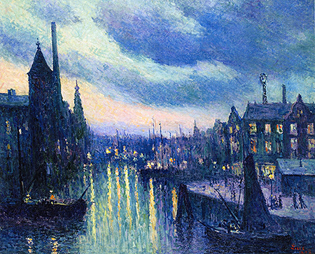 The Port of Rotterdam Evening 1908 - Maximilien Luce reproduction oil painting
