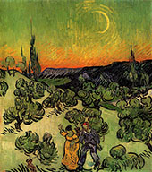 Landscape with Couple Walking and Crescent Moon 1890 - Vincent van Gogh