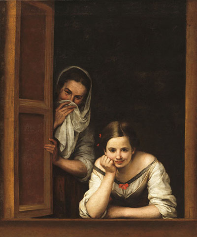 Two Women at a Window - Bartolome Esteban Murillo reproduction oil painting