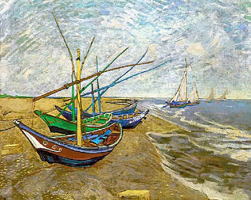 Fishing Boats on the Beach at Saintes-Maries-De-La-Mer 1888 - Vincent van Gogh reproduction oil painting