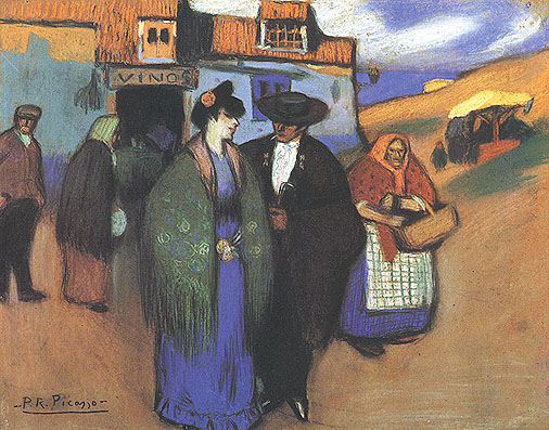 Spanish Couple in Front of an Inn (1900) - Pablo Picasso reproduction oil painting